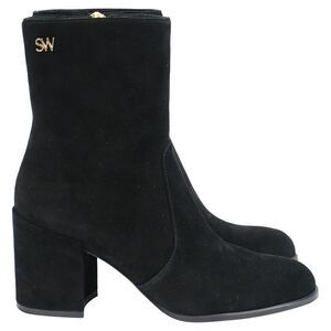 Stuart Weitzman Quinn Block Heel Ankle Boots in Black Suede